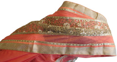 Peach Designer PartyWear Pure Supernet (Cotton) Thread Zari Sequence Work Saree Sari With Beige Border