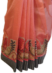 Gajari Designer PartyWear Pure Supernet (Cotton) Thread Work Saree Sari With Grey Border