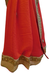 Red Designer PartyWear Georgette (Viscos) Zari Pearl Stone Hand Embroidery Saree Sari