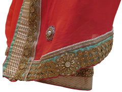Red Designer PartyWear Georgette (Viscos) Zari Pearl Stone Hand Embroidery Saree Sari