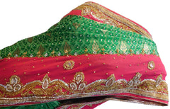 Green & Pink Designer Wedding Partywear Brasso Bullion Cutdana Thread Stone Hand Embroidery Work Bridal Saree Sari