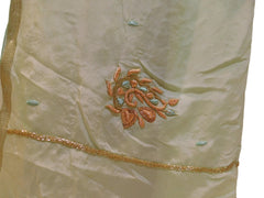 Pista Green Designer PartyWear Crepe (Chinon) Thread Bullion Cutdana Sequence Work Saree Sari