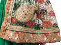 Green Designer PartyWear Georgette Zari Thread Sequence Stone Work Saree Sari