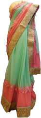 Green & Gajari Designer PartyWear Georgette Zari Thread Work Saree Sari