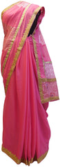 Pink Designer PartyWear Georgette & Brasso Zari Work Saree Sari