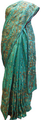 Turquoise Designer PartyWear Sana Silk Thread Kanth Stitch Work Saree Sari