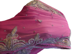 Pink Designer Wedding Partywear Georgette Beads Thread Stone Hand Embroidery Work Bridal Saree Sari
