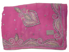 Pink Designer Wedding Partywear Georgette Beads Thread Stone Hand Embroidery Work Bridal Saree Sari C896