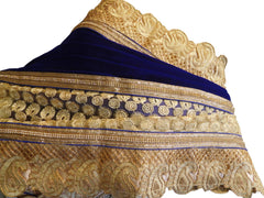 Blue & Cream Designer PartyWear Velvet & Georgette Thread Zari Stone Work Saree Sari