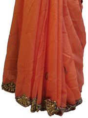 Gajari Designer PartyWear Georgette (Viscos) Cutdana Gota Hand Embroidery Cutwork Border Saree Sari