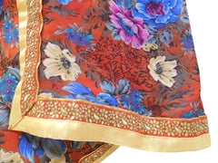 Brown Designer PartyWear Floral Printed Georgette Zari Pearl Work Saree Sari