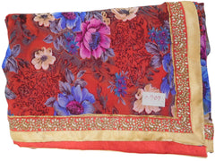 Brown Designer PartyWear Floral Printed Georgette Zari Pearl Work Saree Sari