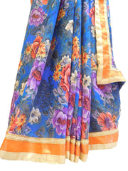 Blue Designer PartyWear Floral Printed Georgette Zari Work Saree Sari