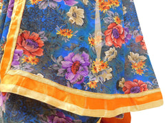 Blue Designer PartyWear Floral Printed Georgette Zari Work Saree Sari