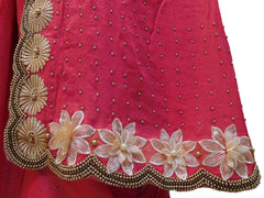 Gajari Designer PartyWear Georgette Thread Pearl Beads Hand Embroidery Work Saree Sari