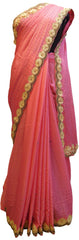 Pink Designer PartyWear Georgette Thread Pearl Beads Hand Embroidery Work Saree Sari