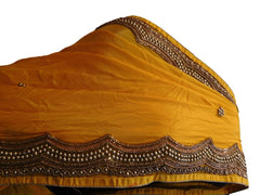 Yellow Designer PartyWear Georgette (Viscos) Beads  Cutdana Stone Hand Embroidery Work Saree Sari
