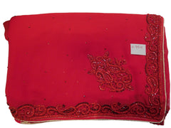 Red Designer PartyWear Georgette Thread Beads Stone Hand Embroidery Work Saree Sari