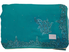 Blue Designer PartyWear Georgette Thread Beads Stone Hand Embroidery Work Saree Sari