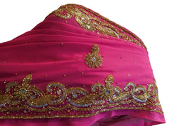 Pink Designer PartyWear Georgette Cutdana Stone Work Saree Sari