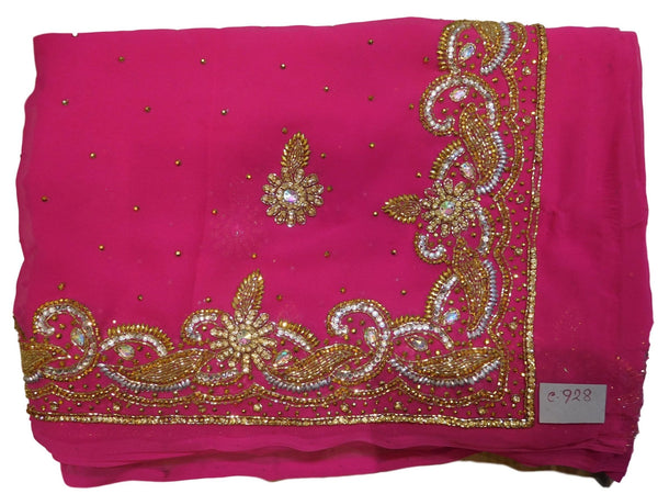 Pink Designer PartyWear Georgette Cutdana Stone Work Saree Sari