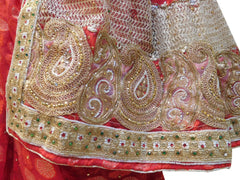 Red Designer PartyWear Brasso Cutdana Pearl Sequence Zari Stone Work Saree Sari