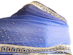 Blue Designer PartyWear Crepe (Chinon) Cutdana Thread Stone Work Saree Sari