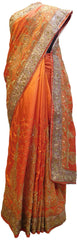 Orange Designer Wedding Sana Silk Zari Cutdana Beads Stone Hand Embroidery Work Bridal Saree Sari