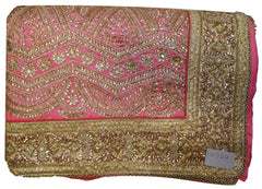 Pink Designer Wedding Sana Silk Zari Cutdana Beads Stone Hand Embroidery Work Bridal Saree Sari