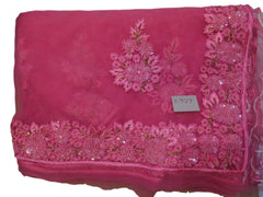Pink Designer Wedding Partywear Net Thread Sequence Stone Hand Embroidery Work Border Bridal Saree Sari