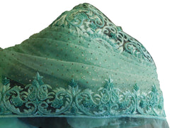 Turquoise Designer Wedding Partywear Net Thread Sequence Stone Hand Embroidery Work Border Bridal Saree Sari