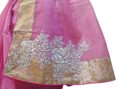 Pink Designer PartyWear Pure Supernet (Cotton) Thread Stone Zari Work Saree Sari With Beige Border