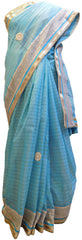 Blue Designer PartyWear Pure Supernet (Cotton) Green Designer PartyWear Pure Supernet (Cotton) Zari Pearl Gota Bullion Beads Work Saree Sari