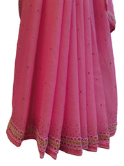 Pink Designer Wedding Partywear Georgette Beads Stone Hand Embroidery Work Bridal Saree Sari