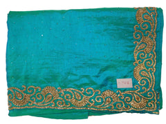 Turquoise Designer Wedding Partywear Silk Cutdana Thread Stone Hand Embroidery Work Bridal Saree Sari