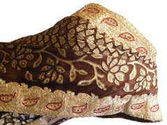 Brown Designer PartyWear Brasso & Georgette Zari Stone Work Saree Sari