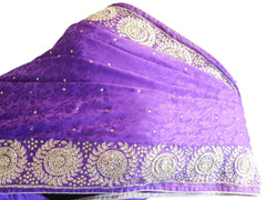Violet Designer Wedding Partywear Crepe (Jackard) Bullion Cutdana Stone Hand Embroidery Work Bridal Saree Sari