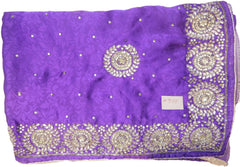 Violet Designer Wedding Partywear Crepe (Jackard) Bullion Cutdana Stone Hand Embroidery Work Bridal Saree Sari