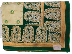 Green & Cream Designer PartyWear Silk Thread Hand Embroidery Work Saree Sari
