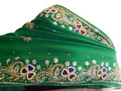 Green Designer Wedding Partywear Georgette Cutdana Thread Stone Hand Embroidery Work Bridal Saree Sari