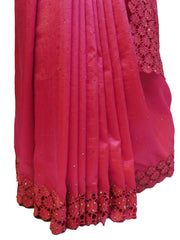 Pink Designer PartyWear Silk Stone Thread Hand Embroidery Work Saree Sari