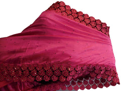 Pink Designer PartyWear Silk Stone Thread Hand Embroidery Work Saree Sari