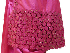 Pink Designer PartyWear Silk Stone Thread Hand Embroidery Work Saree Sari