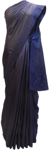 Grey Designer PartyWear Silk Stone Thread Hand Embroidery Work Saree Sari