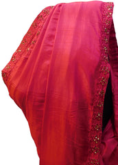 Pink Designer PartyWear Silk Stone Thread Hand Embroidery Work Saree Sari