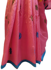 Pink Designer PartyWear Silk Thread Hand Embroidery Work Saree Sari