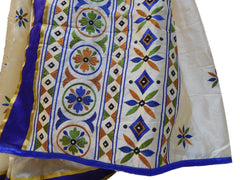 Cream Designer PartyWear Silk Thread Hand Embroidery Work Saree Sari