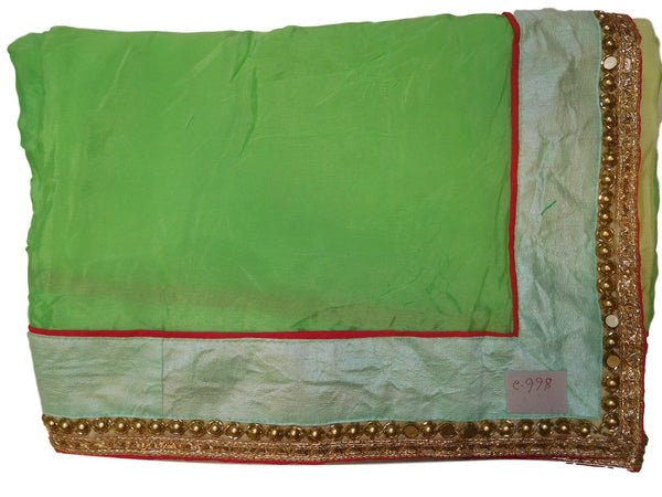 Green & Beige Designer PartyWear Georgette (Viscos) Cutdana Beads Zari Hand Embroidery Work Saree Sari