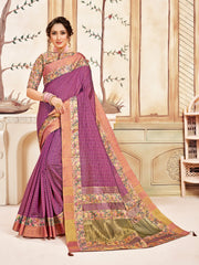 Pink Cotton Checks Printed Designer Saree Sari