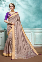 Pink Jute Silk Jacquard Border Designer Saree Sari